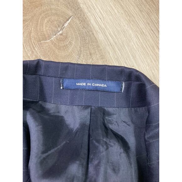 Lauren Ralph Lauren Women's Navy Blue Pinstripe Blazer Jacket Size 42R - Picture 15 of 16